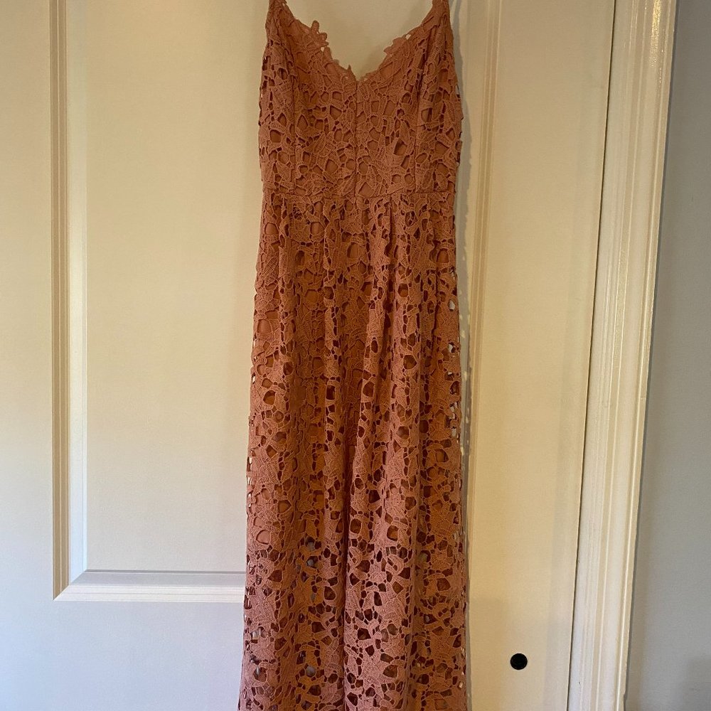 Astr The Label, Mauve A-Line Midi Lace Dress, Size Small